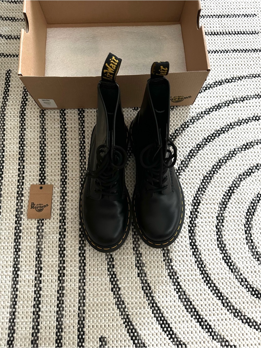 Dr. Martens Black Boots with Yellow Stitching